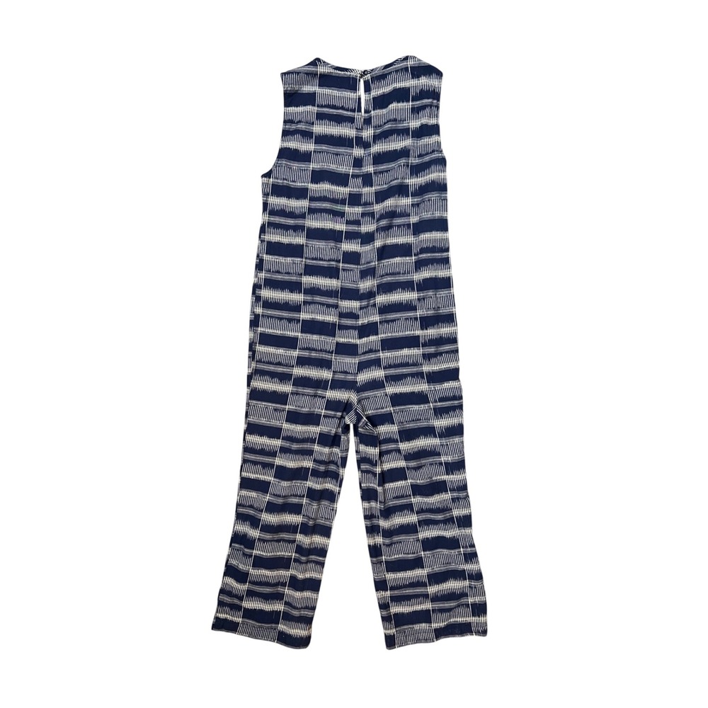 Bridge & Burn Kay Navy Ikat Grid Organic Cotton Hemp Wide Leg Jumpsuit Womens L